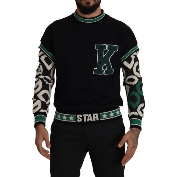 Dolce & Gabbana Black Green Cotton KING Star Crewneck Pullover Men's Sweater